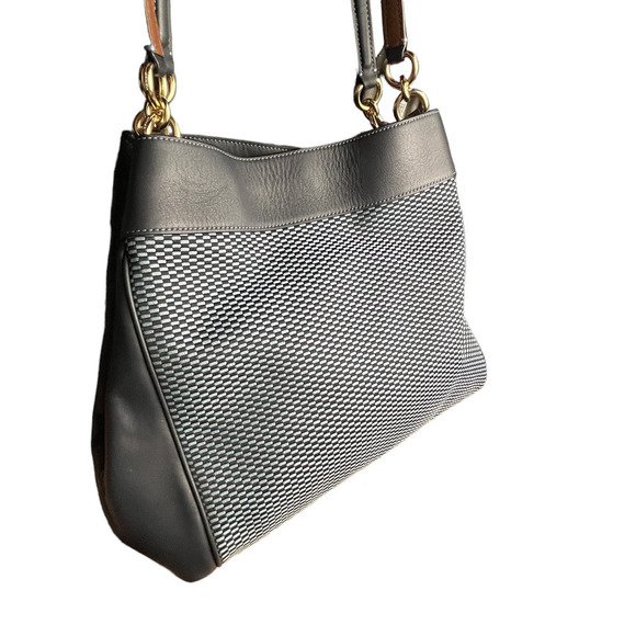 Authentic Coach Lexy Woven Leather Canvas Shoulder Bag - Picture 4 of 16